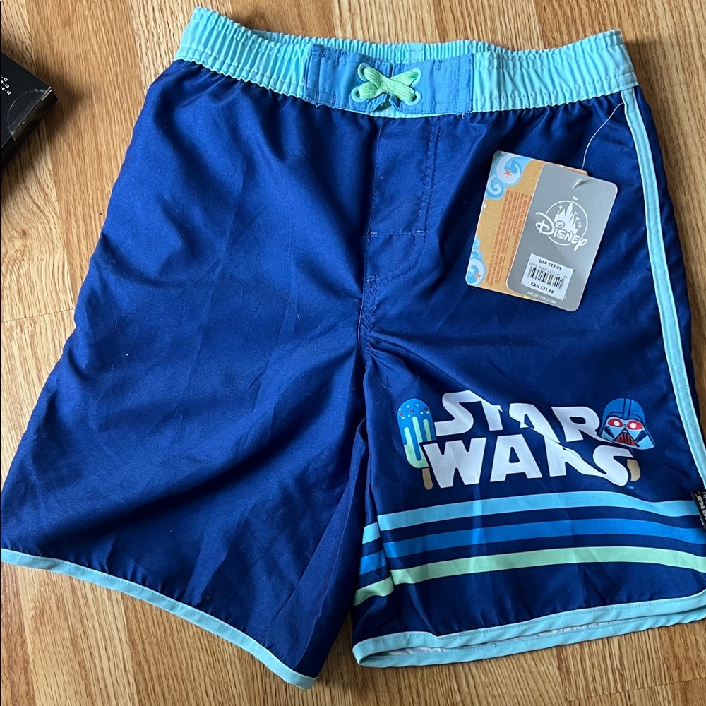 Disney Star Wars Navy and Aqua Shorts boys size 7/8 and baby yoda bathing suit